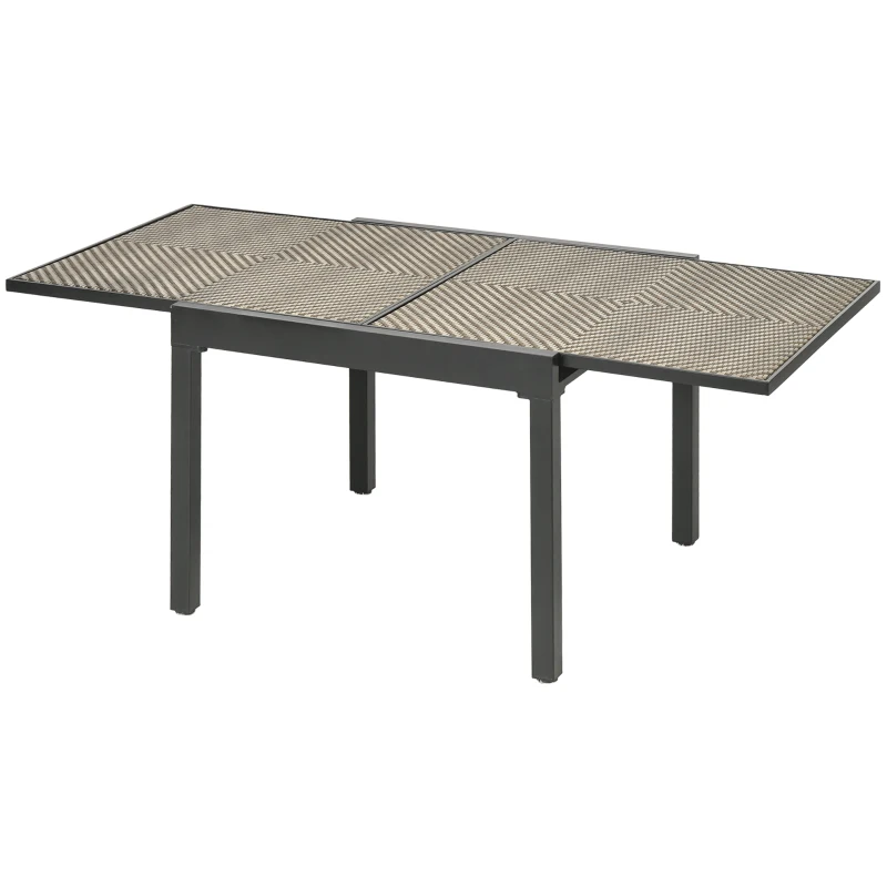 Outsunny Extendable Rattan Dining Table, Patio Retractable Table, Aluminum Frame, 35.4"/70.9" x 35.4", Mixed Brown