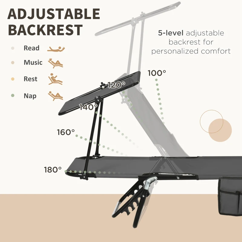 Outsunny Pool Chaise Lounge Chairs Set of 2, Folding Lounge Chairs with Sunshade, Reclining Back, Steel Frame, Dark Gray