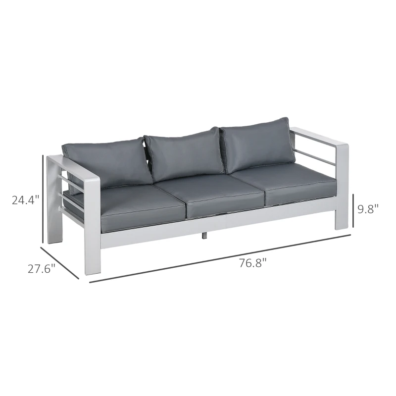 Outsunny Patio Furniture with Cushions, Aluminum Outdoor Sofa with Wide Armrests, Gray