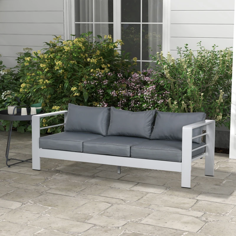Outsunny Patio Furniture with Cushions, Aluminum Outdoor Sofa with Wide Armrests, Gray