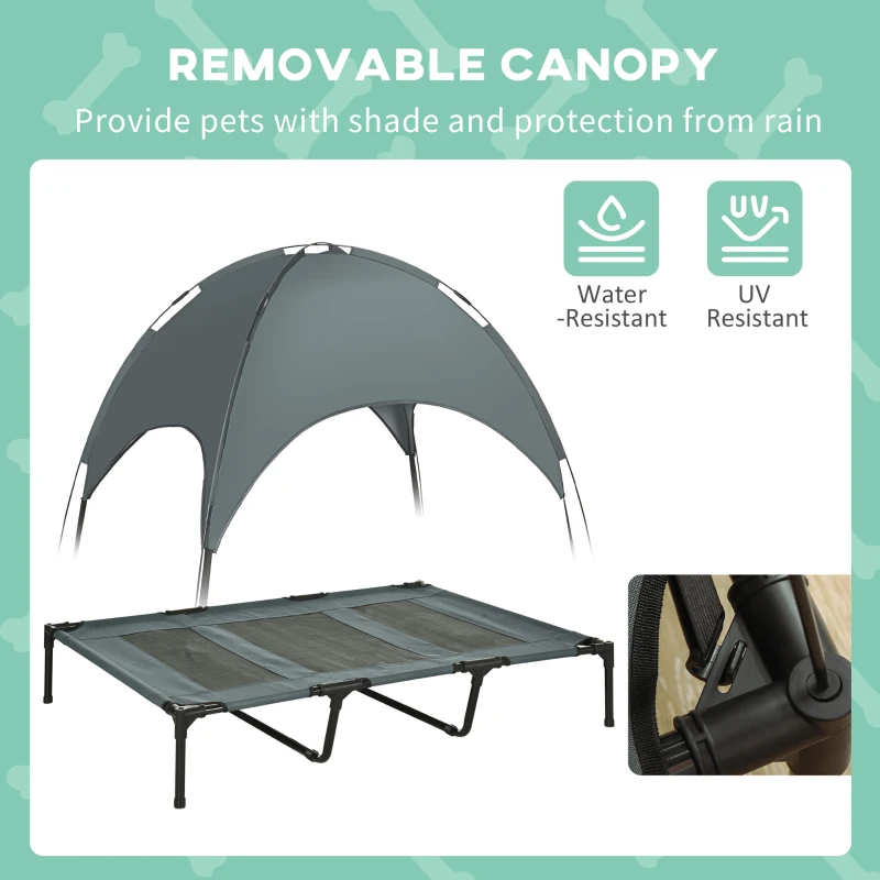 PawHut Elevated Dog Bed with Canopy, Portable Raised Dog Cot for XL Sized Dogs, Indoor & Outdoor, 48" x 36" x 43", Grey