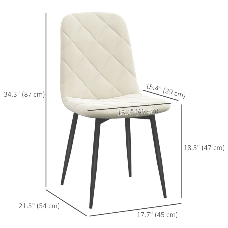HOMCOM Dining Chairs Set of 4, Upholstered Dining Room Chairs with Steel Legs, Modern Kitchen Chair for Dining Room, Cream