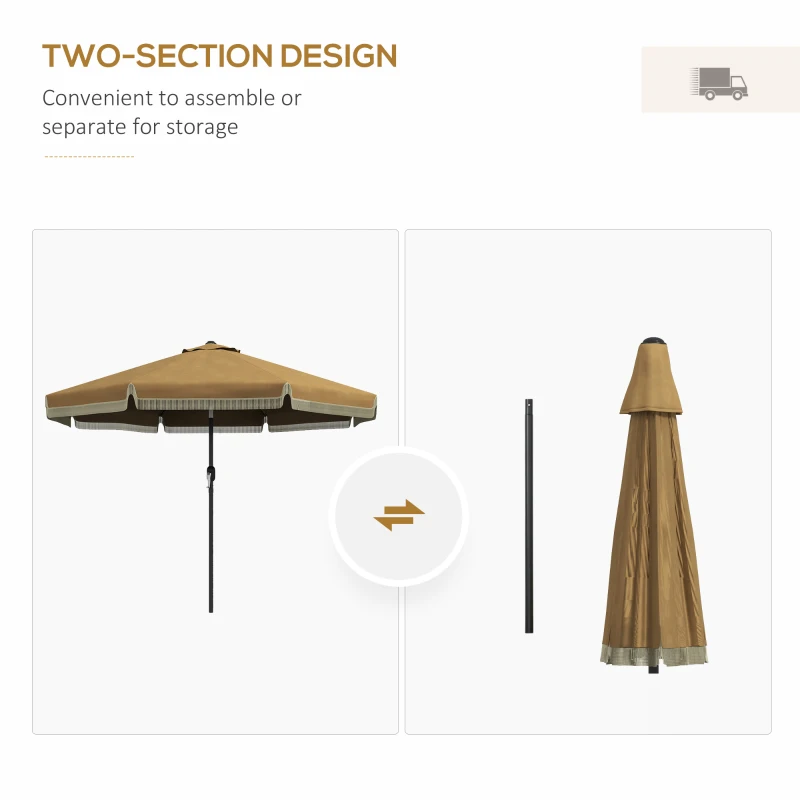 Outsunny 9' Patio Umbrella with Tilt, Ruffled Outdoor Umbrella, Tan