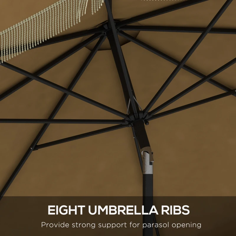 Outsunny 9' Patio Umbrella with Tilt, Ruffled Outdoor Umbrella, Tan