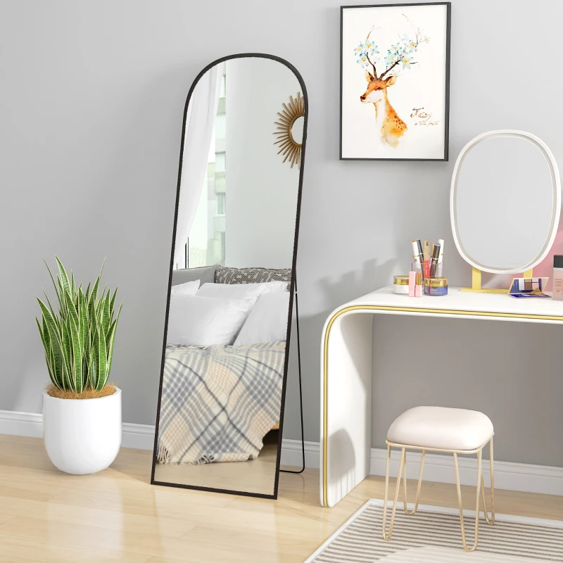 HOMCOM Arched Standing Mirror, 64" x 20" Full Length Mirror, Free Standing or Wall Mounted for Living Room, Bedroom, Black