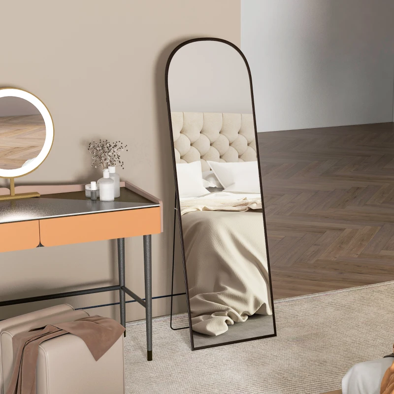 HOMCOM Arched Standing Mirror, 64" x 20" Full Length Mirror, Free Standing or Wall Mounted for Living Room, Bedroom, Black