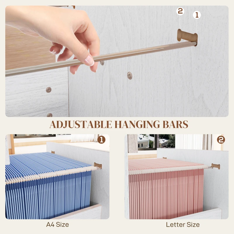 HOMCOM Vertical Filing Cabinet with Lock, 4 Drawer File Cabinet with Adjustable Hanging Bar for A4 and Letter Size, White