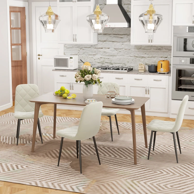 HOMCOM Dining Chairs Set of 4, Upholstered Dining Room Chairs with Steel Legs, Modern Kitchen Chair for Dining Room, Cream
