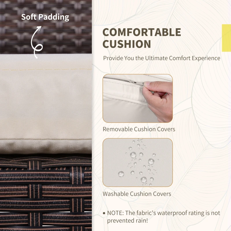 Outsunny 3 Pieces Wicker Patio Furniture Set, Rattan Bistro Set with Glass Top Coffee Table and Cushions, Outdoor Conversation Set for Garden, Porch, Balcony, Cream White