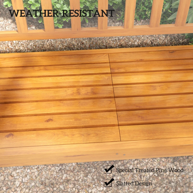 Outsunny Wooden Bench with Liftable Middle Table, Outdoor Bench, Patio Loveseat for Porch, Backyard, Seats 2-3 People