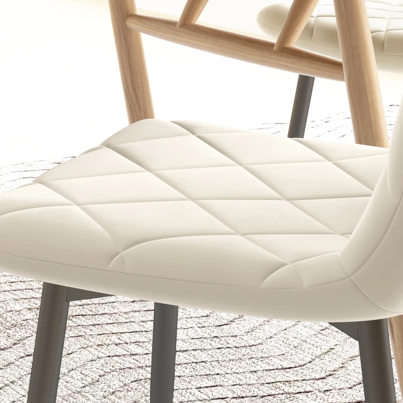 HOMCOM Dining Chairs Set of 4, Upholstered Dining Room Chairs with Steel Legs, Modern Kitchen Chair for Dining Room, Cream