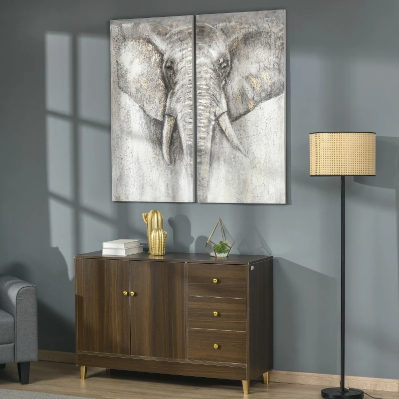 HOMCOM 2 Panel Elephant Art Hand-Painted Canvas Animal Wall Art Painting with Heavy Texture, for Living Room Bedroom Decor Grey, 47.25" x 47.25"