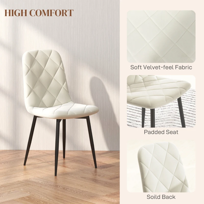 HOMCOM Dining Chairs Set of 4, Upholstered Dining Room Chairs with Steel Legs, Modern Kitchen Chair for Dining Room, Cream