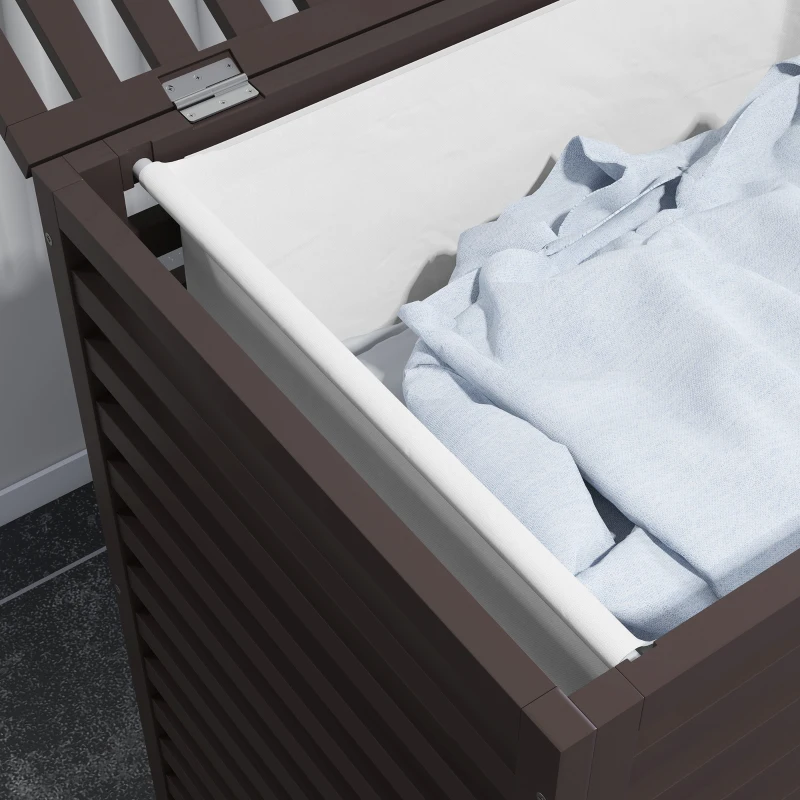 HOMCOM 55 L Bamboo Laundry Basket with Lid, Cloth Hamper with Removable Liner Bag, 19.75 x 14.25 x 23.5 Inches, Coffee