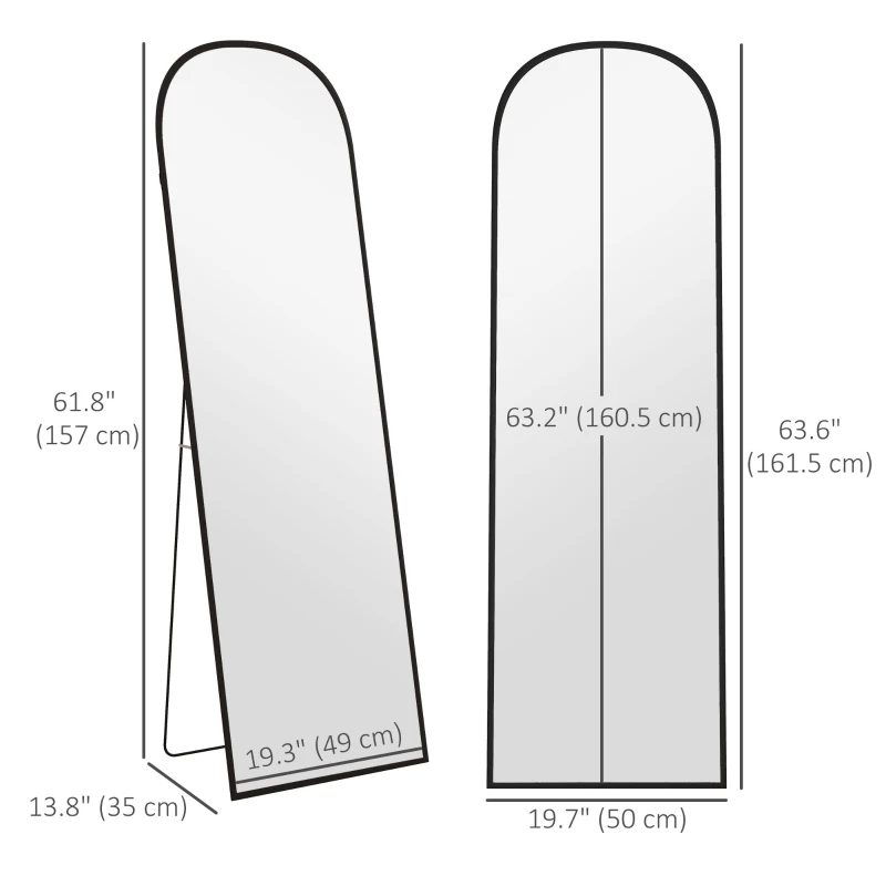 HOMCOM Arched Standing Mirror, 64" x 20" Full Length Mirror, Free Standing or Wall Mounted for Living Room, Bedroom, Black