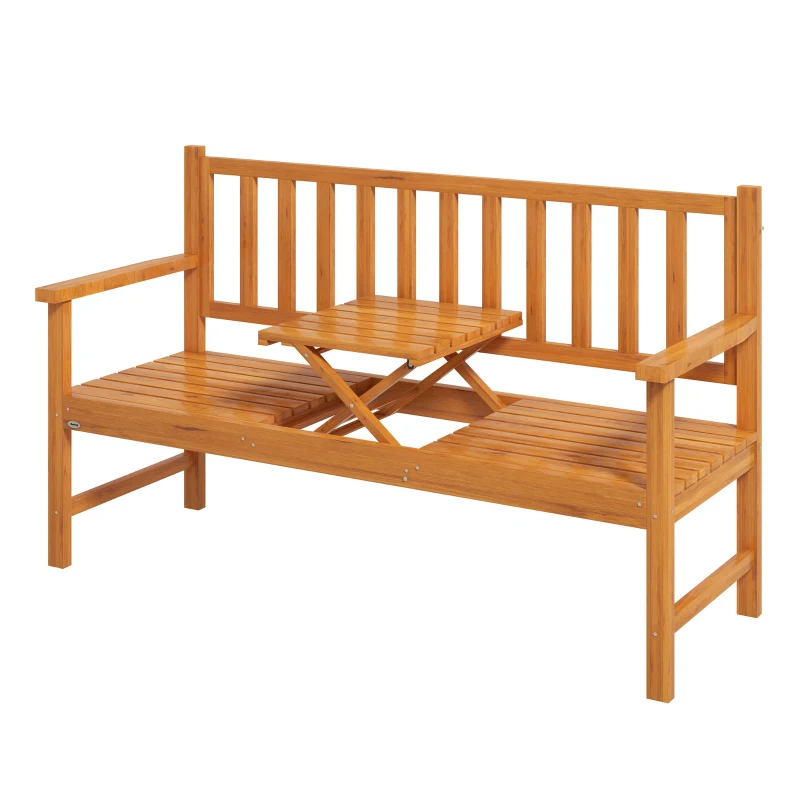 Outsunny Wooden Bench with Liftable Middle Table, Outdoor Bench, Patio Loveseat for Porch, Backyard, Seats 2-3 People