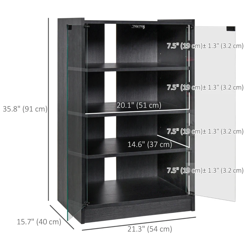 HOMCOM 5-Tier AV Media Stand with Push to Open Glass Doors, Audio-Video Storage Cabinet with Adjustable Shelves for DVD Players, Games Consoles, Routers, Distressed Black