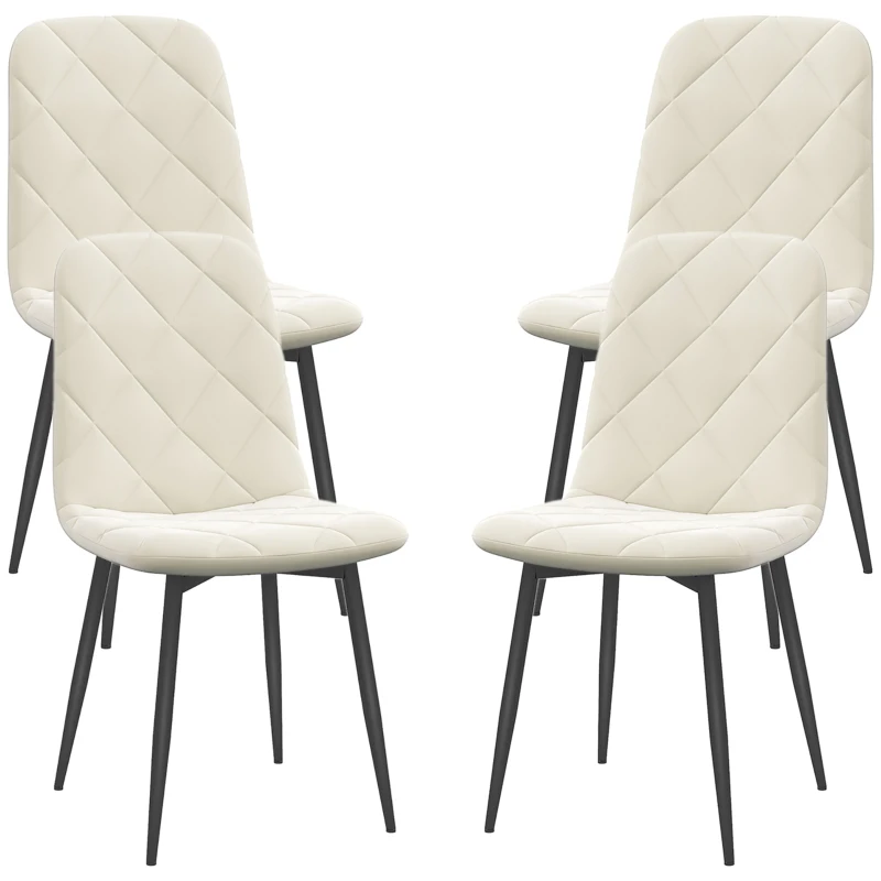 HOMCOM Dining Chairs Set of 4, Upholstered Dining Room Chairs with Steel Legs, Modern Kitchen Chair for Dining Room, Cream