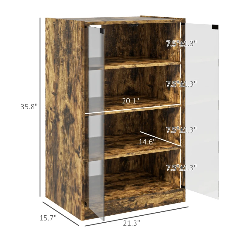 HOMCOM 5-Tier Media Cabinet, Media Stand with Adjustable Shelves, Tempered Glass Doors, and Cable Management, Rustic Brown