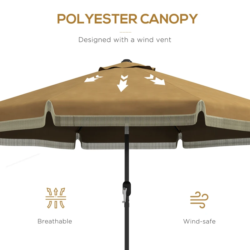 Outsunny 9' Patio Umbrella with Tilt, Ruffled Outdoor Umbrella, Tan