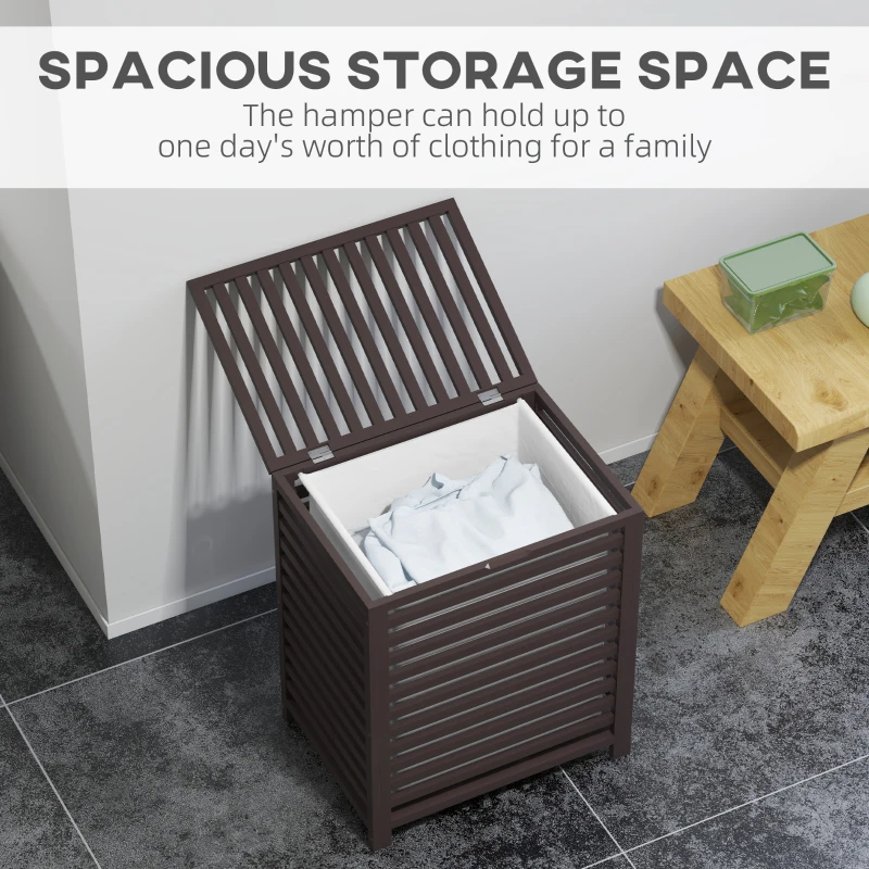 HOMCOM 55 L Bamboo Laundry Basket with Lid, Cloth Hamper with Removable Liner Bag, 19.75 x 14.25 x 23.5 Inches, Coffee