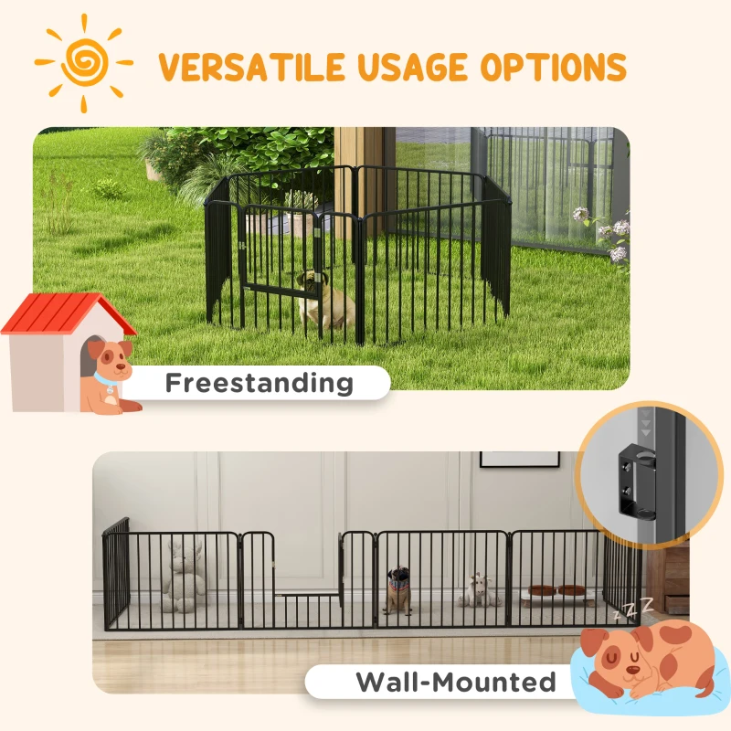 PawHut Dog Fence Outdoor 6 Panels 24" Height Indoor Steel Pet Exercise Pen DIY Design for Small Dogs