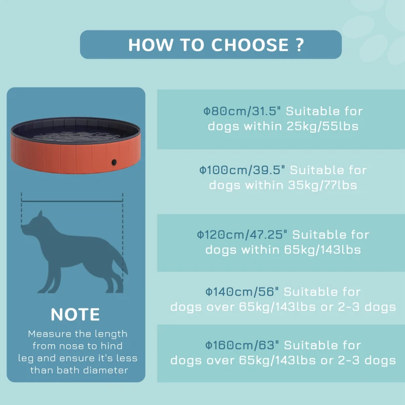 PawHut Folding Dog Pool Portable Pet Kiddie Swimming Pool, Outdoor/Indoor Puppy Bath Tub with Nonslip Bottom for Dogs & Cats,  (Φ55", Red)