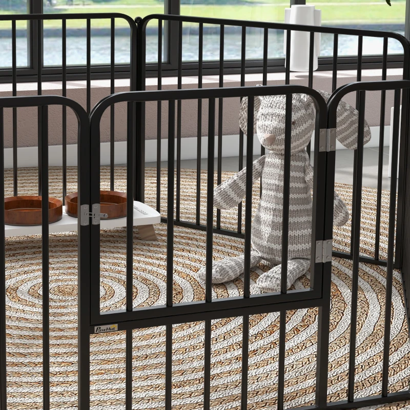 PawHut Dog Fence Outdoor 6 Panels 24" Height Indoor Steel Pet Exercise Pen DIY Design for Small Dogs