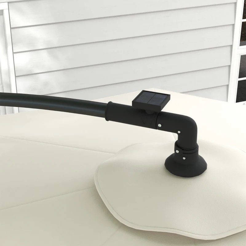 Outsunny 10ft Outdoor Cantilever Hanging Offset Umbrella with Solar LED Lights, Crank, Cross Base, Aluminum Frame, Beige