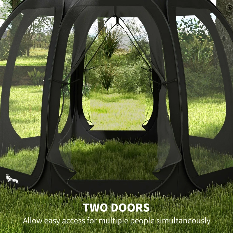 Outsunny 11' x 11.5' Screen Tent, Pop Up Camping Gazebo with Portable Carry Bag and 2 Doors, Black
