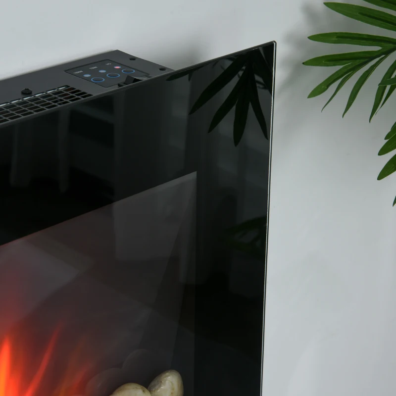 HOMCOM 28.5 Inch Modern Electric Fireplace, Wall Mounted Fireplace with Patented LED Flame Effect and 7 Colors, Black