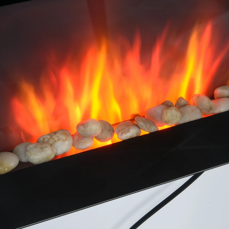 HOMCOM 28.5 Inch Modern Electric Fireplace, Wall Mounted Fireplace with Patented LED Flame Effect and 7 Colors, Black