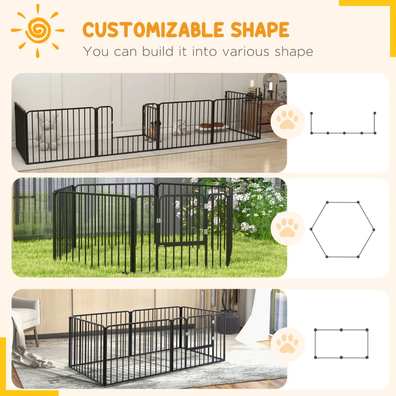 PawHut Dog Fence Outdoor 6 Panels 24" Height Indoor Steel Pet Exercise Pen DIY Design for Small Dogs
