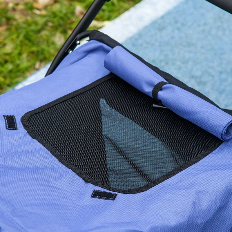 PawHut Easy Fold Dog Stroller with Storage Bags, Washable Cushion, Safety Leash for Medium and Large-Sized Pets, Blue