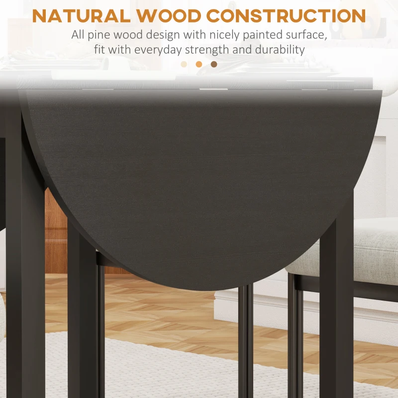HOMCOM Solid Wood Kitchen Table, Drop Leaf Tables for Small Spaces, Folding Dining Table, Black