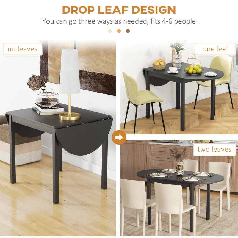 HOMCOM Solid Wood Kitchen Table, Drop Leaf Tables for Small Spaces, Folding Dining Table, Black