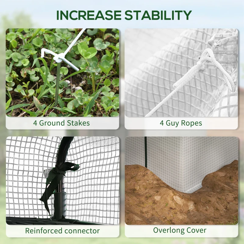 Outsunny 8' x 6' x 7' Portable Walk in Greenhouse with Mesh, Door, Windows, 18 Shelf, Trellis, Plant Labels, White