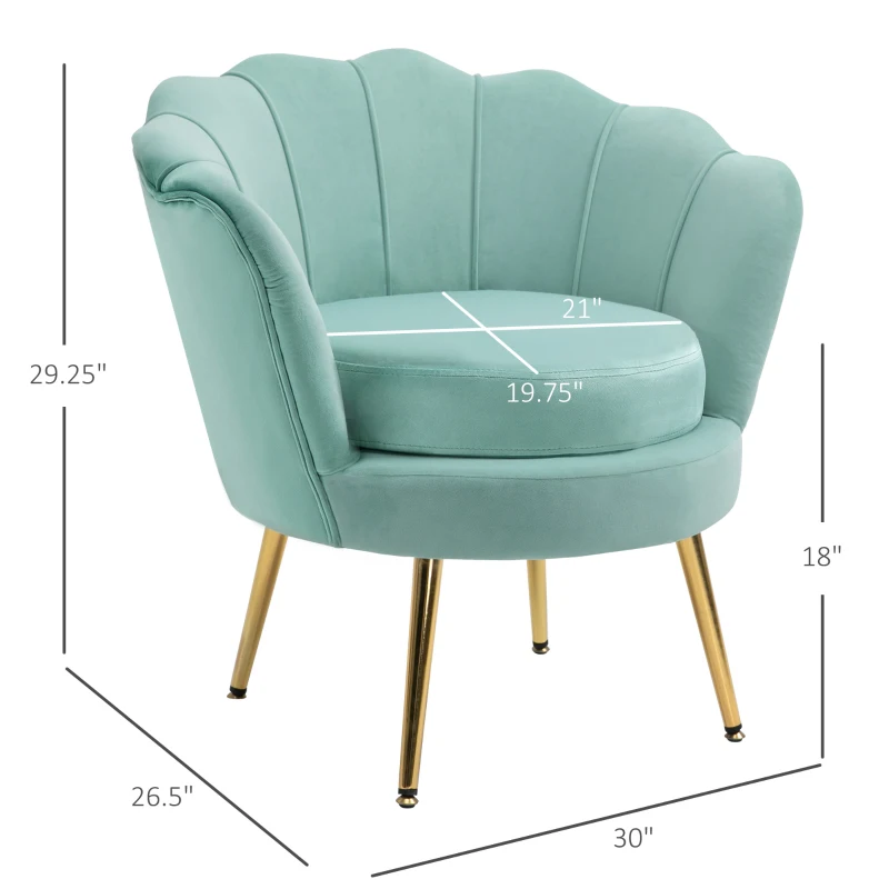 HOMCOM Elegant Velvet Fabric Accent Chair/Leisure Club Chair with Gold Metal Legs for Living Room, Green