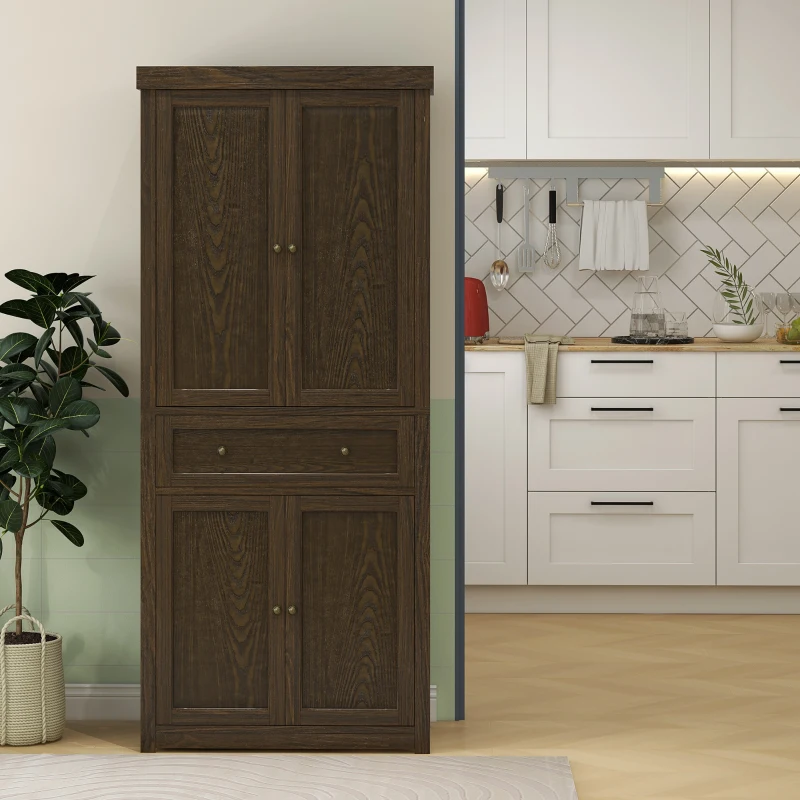 HOMCOM 72.5" Kitchen Pantry Cabinet, Tall Storage Cabinet with Doors, Drawer, and Adjustable Shelves, Distressed Espresso