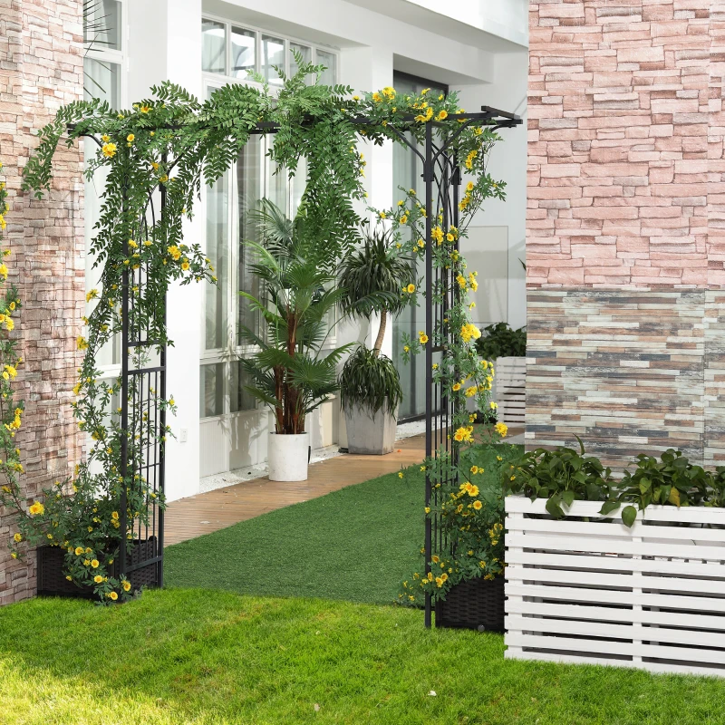 Outsunny 82'' Elegant Metal Garden Trellis Arch, Durable Steel with Scrollwork Design, Ideal for Weddings & Garden Climbing Plants