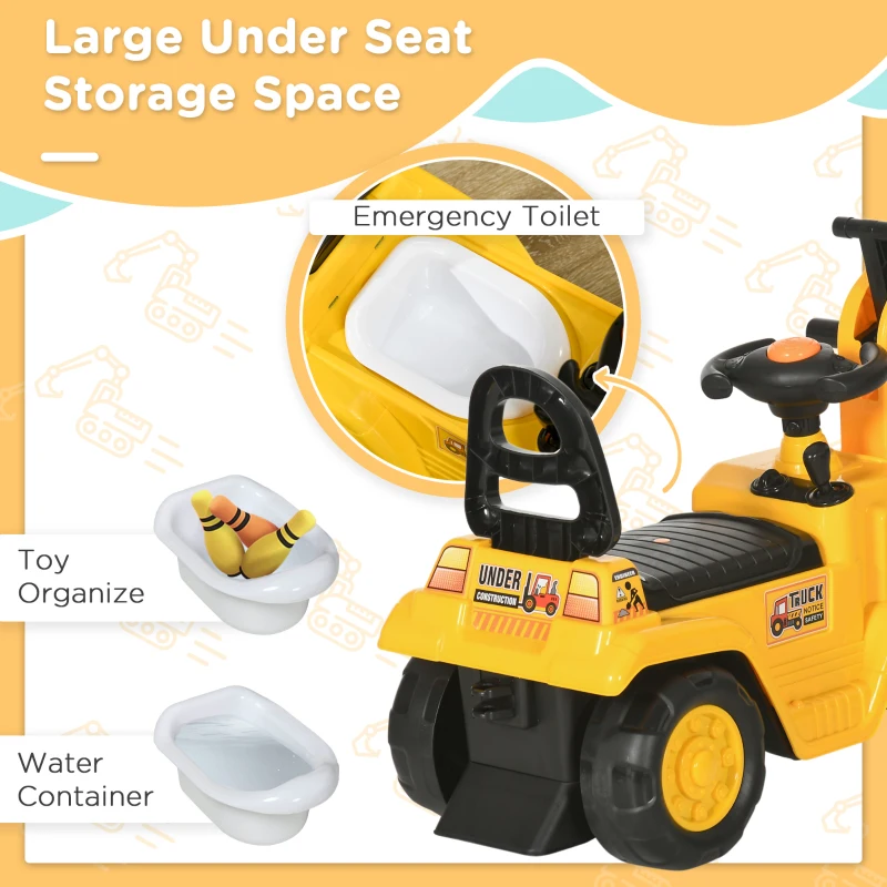 HOMCOM NO POWER 3 in 1 Ride On Toy Excavator Digger Scooter Pulling Cart Pretend Play Construction Truck