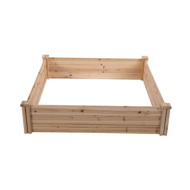 Outsunny Wooden Garden Box, 3.9x3.9 with Segmented Growing Grid, Elevated Design, Open Bottom, Rust-Resistant, Solid Wood Material for Backyard Plants & Herbs, Natural