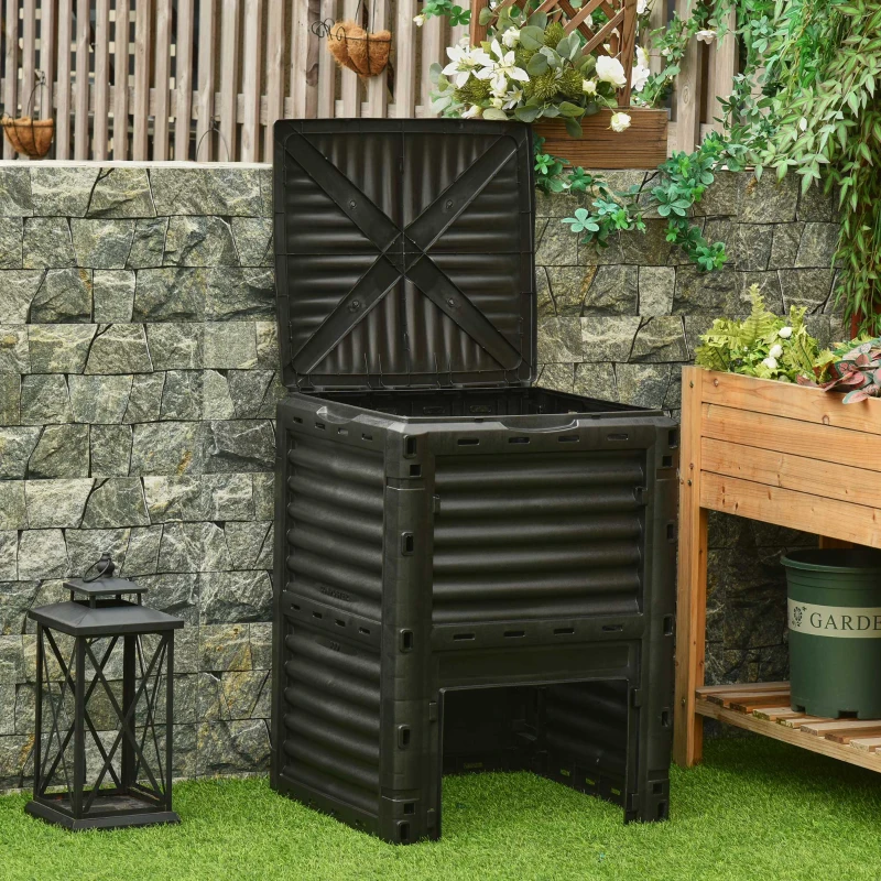 Outsunny 80 Gallon Compost Bin, Large Outdoor Garden Waste Container, Easy Assembly, Durable, Black