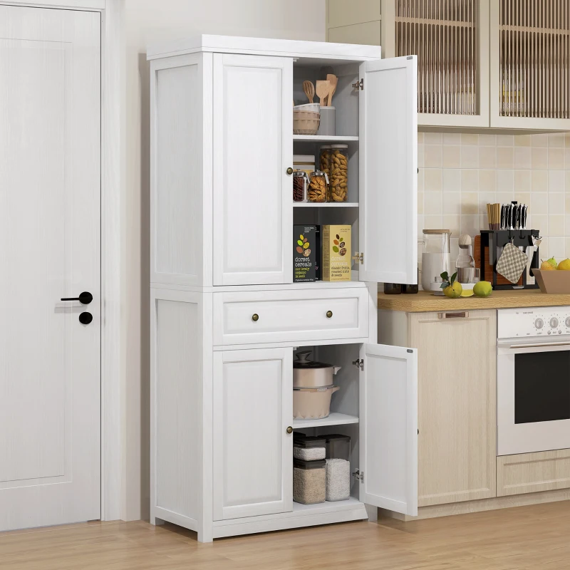 HOMCOM 72.5" Kitchen Pantry Cabinet, Tall Storage Cabinet with Doors, Drawer, and Adjustable Shelves, Distressed White