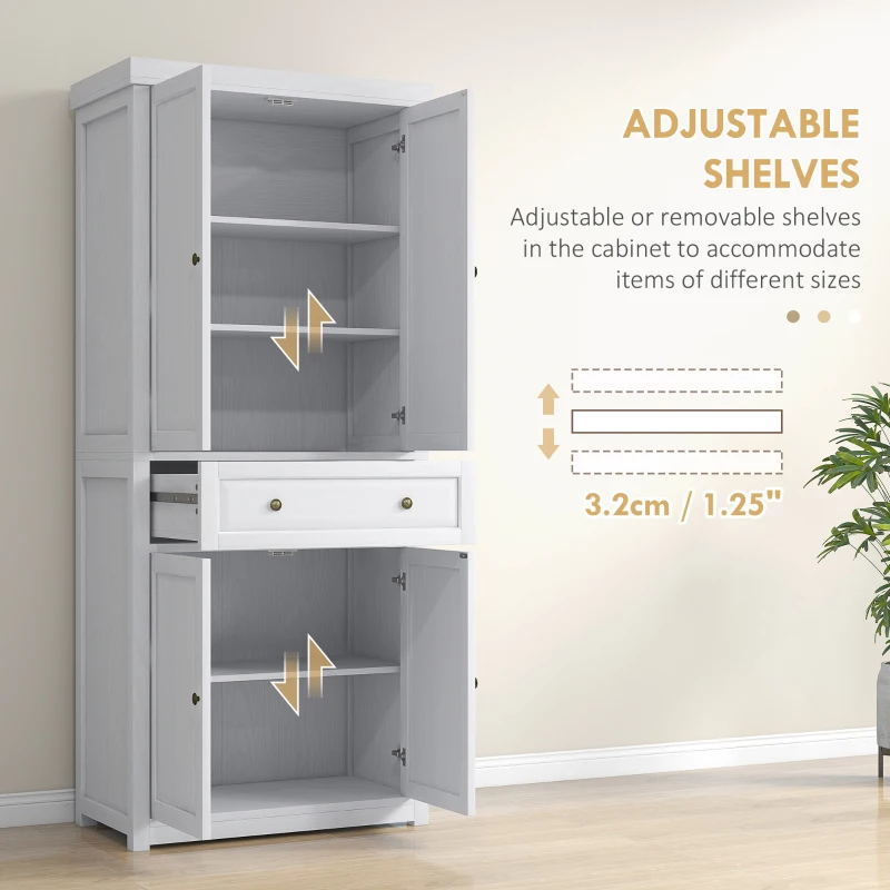 HOMCOM 72.5" Kitchen Pantry Cabinet, Tall Storage Cabinet with Doors, Drawer, and Adjustable Shelves, Distressed White