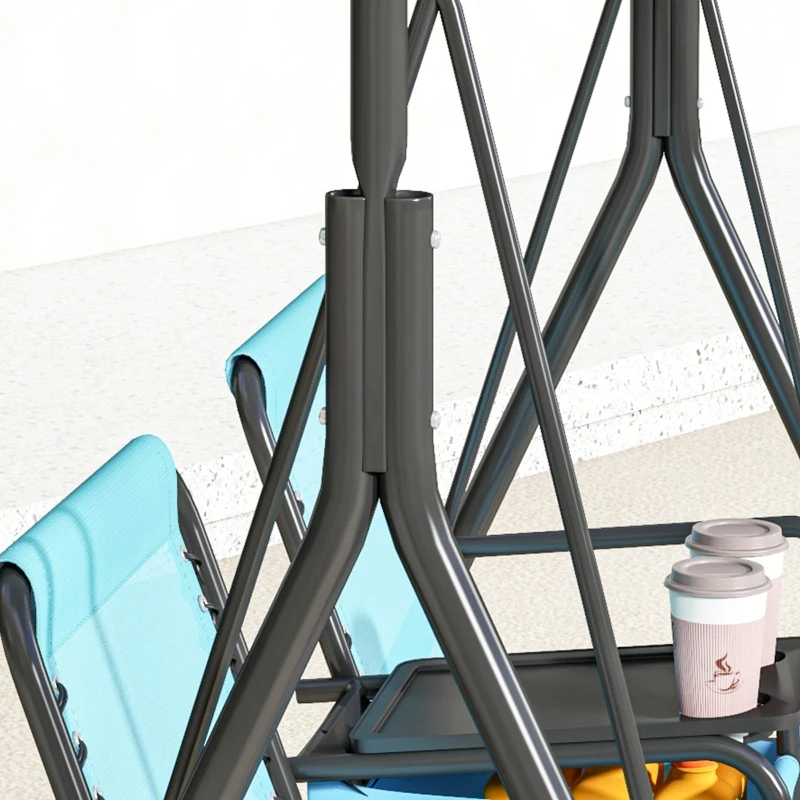 Outsunny 2 Person Porch Swing with Canopy, Storage Table, Cup Holder, Blue