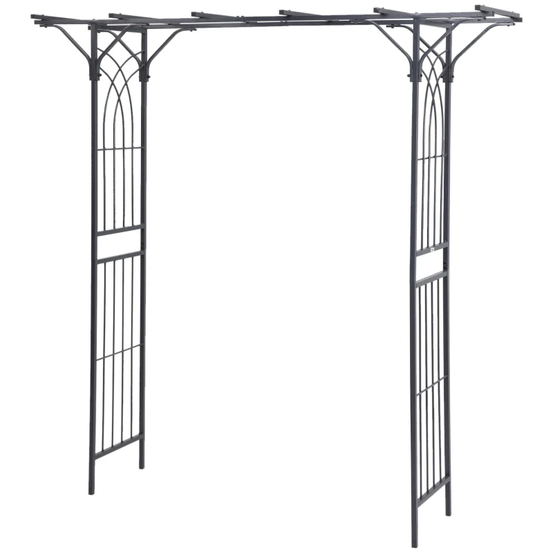 Outsunny 82'' Elegant Metal Garden Trellis Arch, Durable Steel with Scrollwork Design, Ideal for Weddings & Garden Climbing Plants