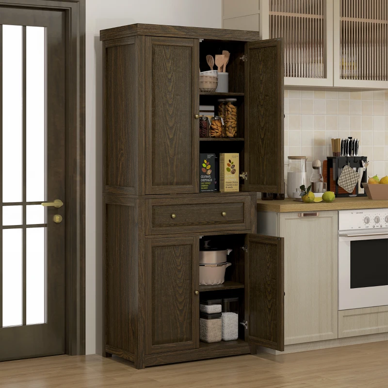 HOMCOM 72.5" Kitchen Pantry Cabinet, Tall Storage Cabinet with Doors, Drawer, and Adjustable Shelves, Distressed Espresso