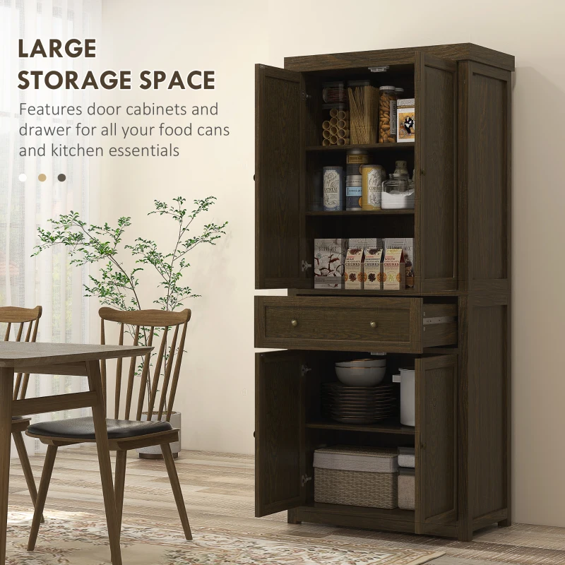 HOMCOM 72.5" Kitchen Pantry Cabinet, Tall Storage Cabinet with Doors, Drawer, and Adjustable Shelves, Distressed Espresso