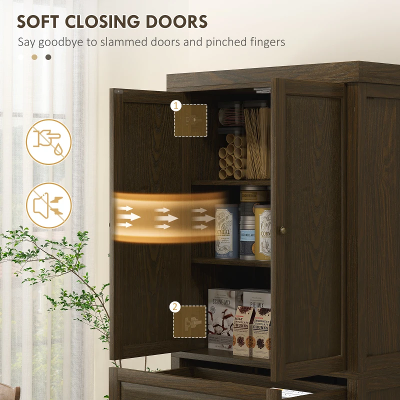 HOMCOM 72.5" Kitchen Pantry Cabinet, Tall Storage Cabinet with Doors, Drawer, and Adjustable Shelves, Distressed Espresso